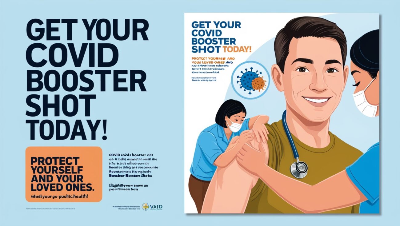 Public health campaign poster promoting Covid booster shots.