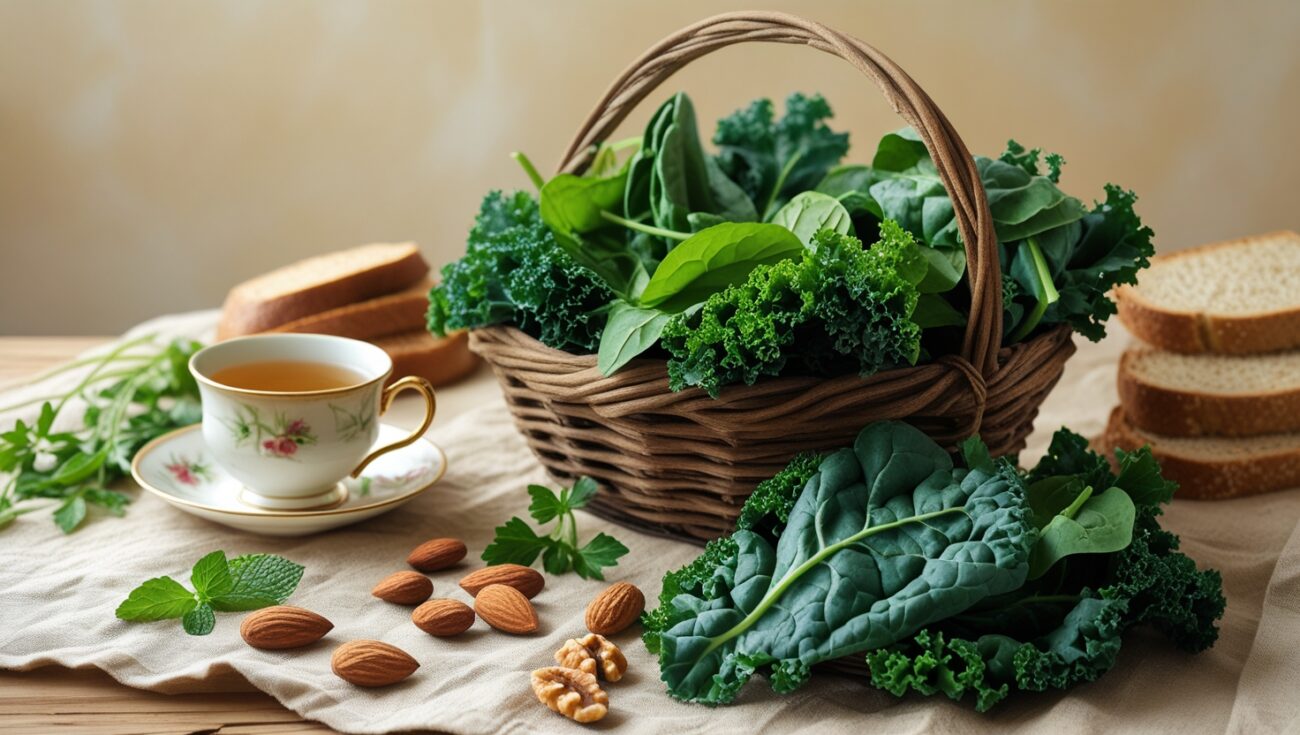 Iron-rich foods and herbal tea supporting women’s menstrual health