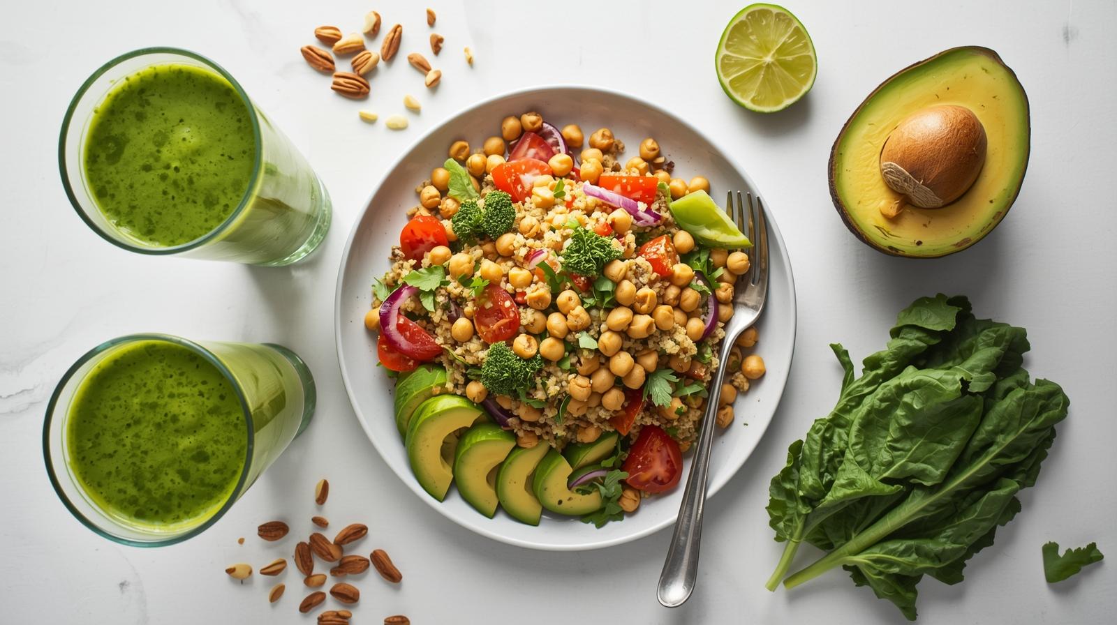 Featured image of Lizzo weight loss diet showing vegan meals, detox smoothie, and daily plant-based foods.