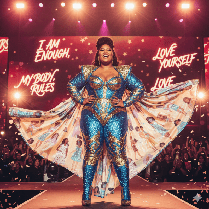 Lizzo smiling confidently, symbolising body positivity and weight loss journey